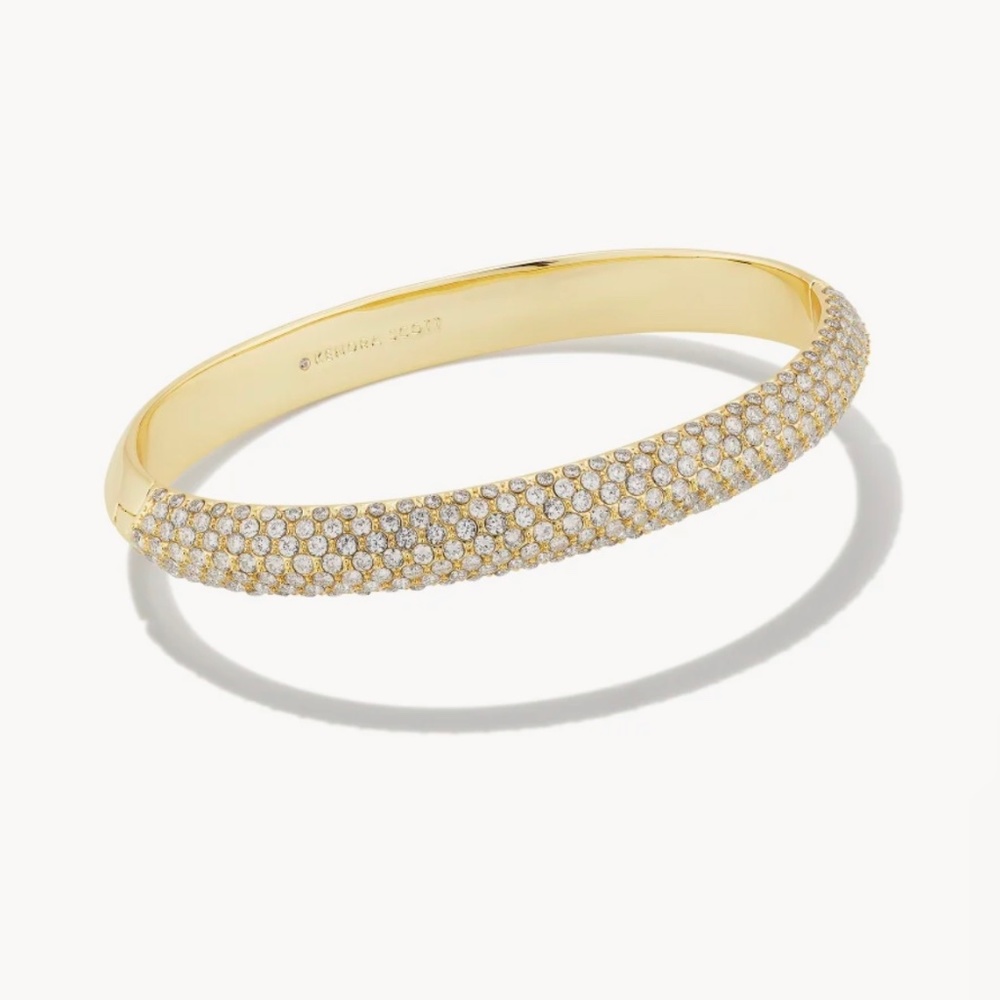 Kendra Scott Mikki Pave Bangle Bracelet Gold White Cz (Size MD-LG)